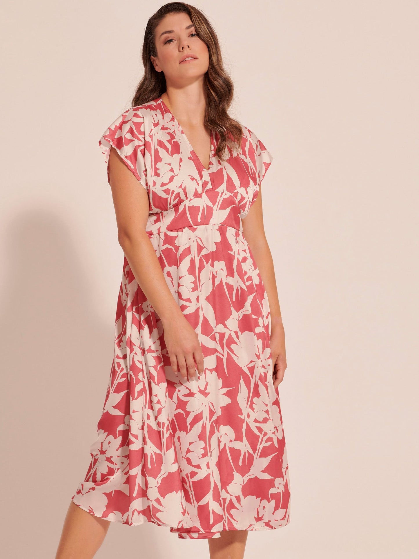 Midi σατέν φλοράλ φόρεμα